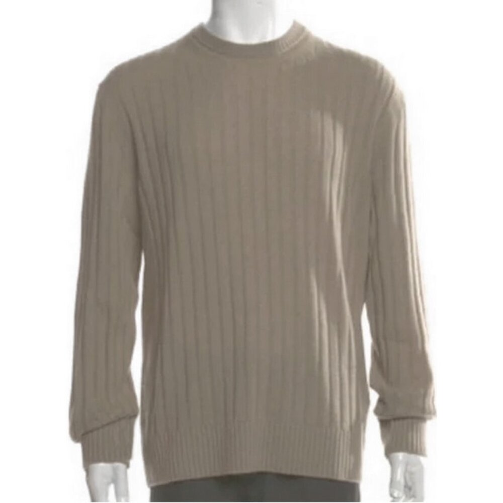 NEW $1300 Brioni Pure Cashmere Sweater! e 54 Large  Taupe (Grayish Tan) Crewneck